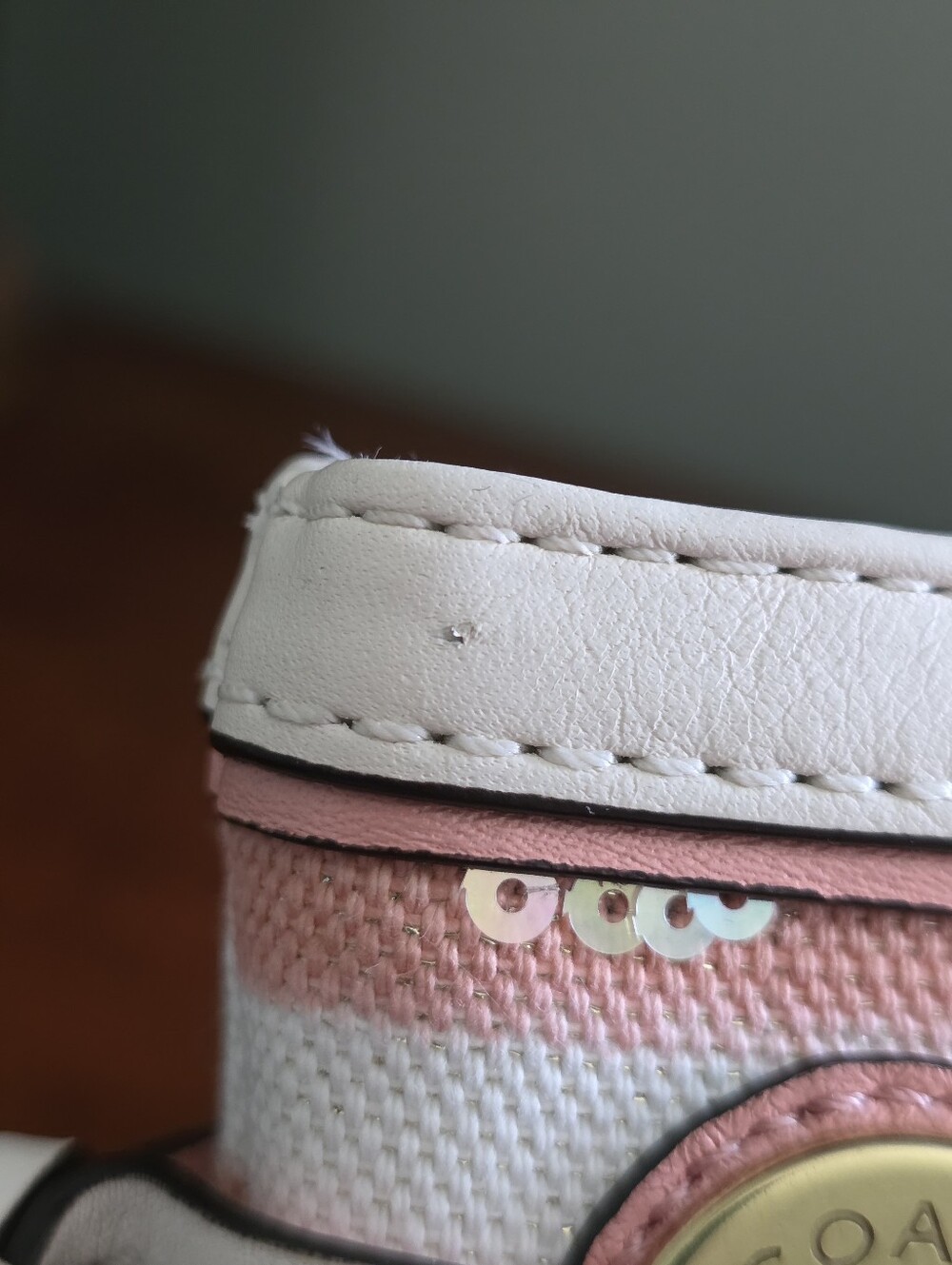 Coach Audrey Pink Sequin Shell Canvas Studded Wristlet Bag - Picture 12 of 16